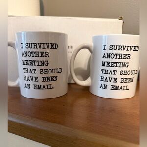 Set of 2- “I survived another meeting” mugs- 11 oz